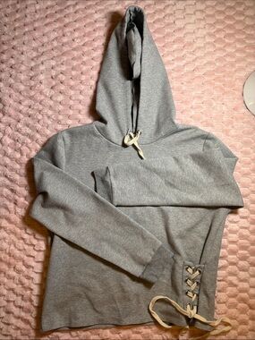 Gray Women's Hooded Side Lace-Up Hoodie